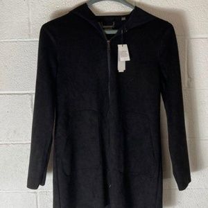 Tahari Faux Leather Full Zip Black Hooded Jacket New With Tag Size S